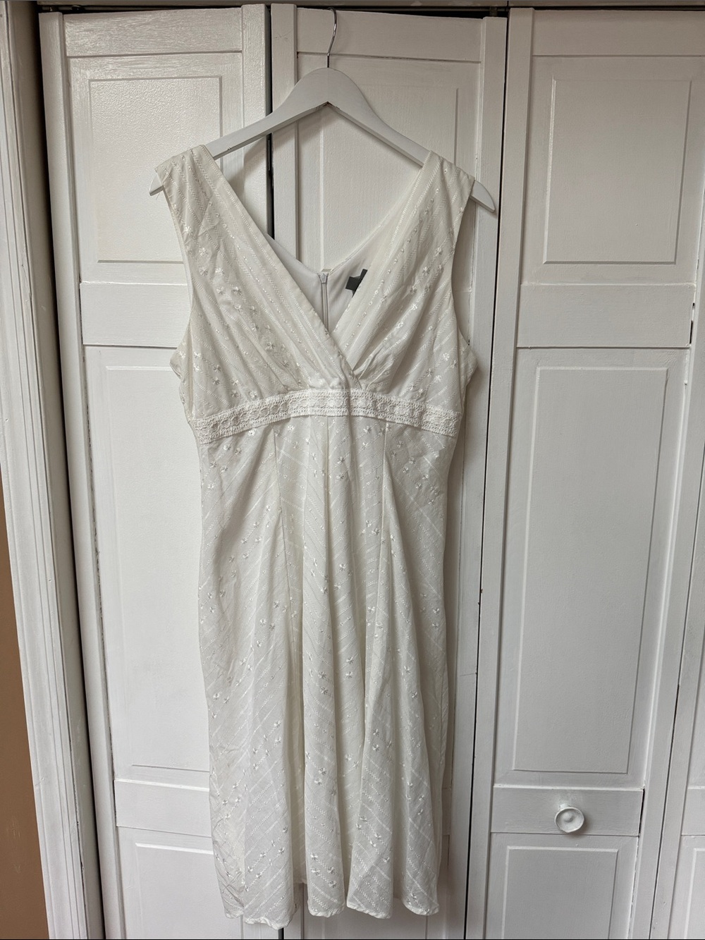 Ivory Sleeveless V-Neck Midi Dress with Subtle Embroidery
